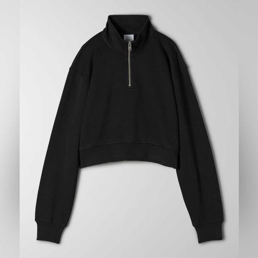 TNA Aritzia Beige Tan Airy Fleece Perfect Quarter Zip